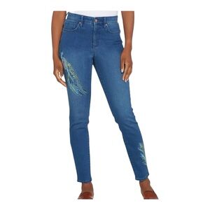Martha Stewart Blue Embroidered Women's Jeans Cotton Polyester